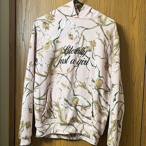 Pink Camo Hoodie size S 
“Literally just a girl”